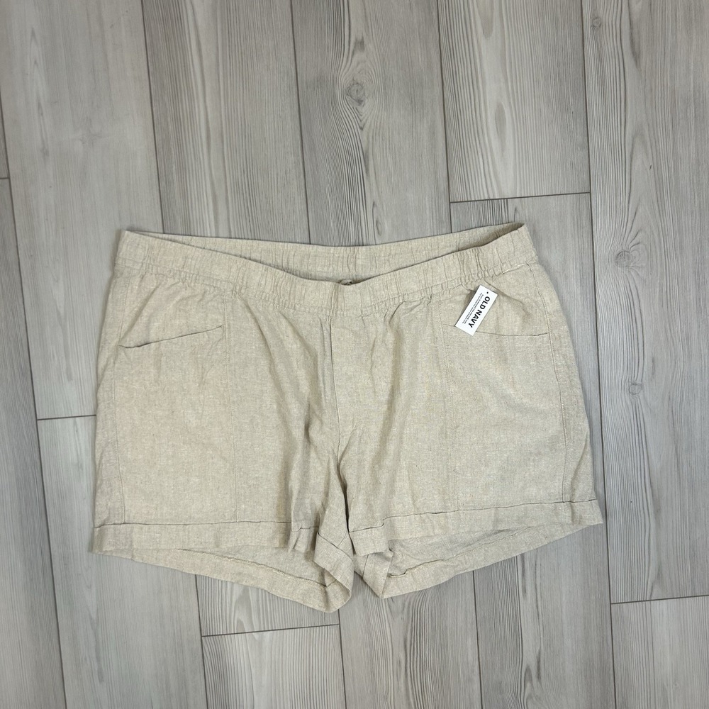 NWT Old Navy High-Waisted Linen-Blend Utility Shorts XXL Flax Linen Lightweight